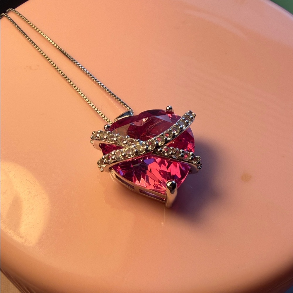 Elegant Pink Heart Pendant Necklace 925 Pendant and Necklace